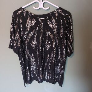 Women's 100% Silk Black Sequin Shirt